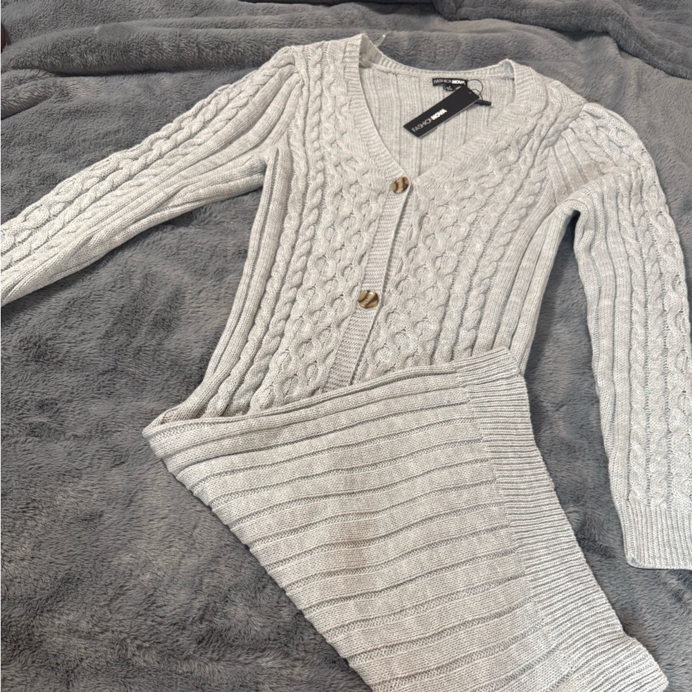 Zara Soft Gray Cable Knit Sweater cardigan